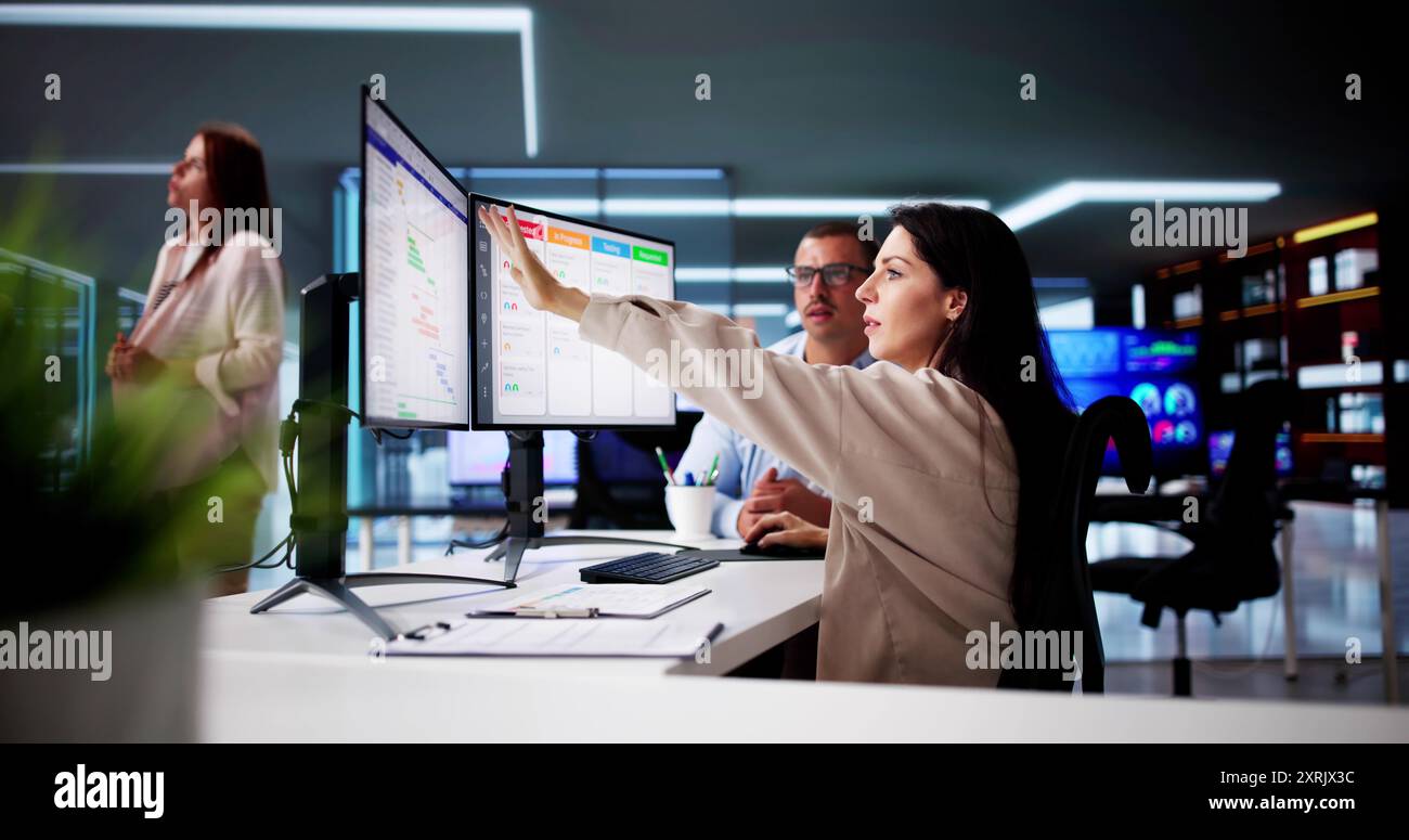 Agile Business Team Using Kanban Task Board Stock Photo