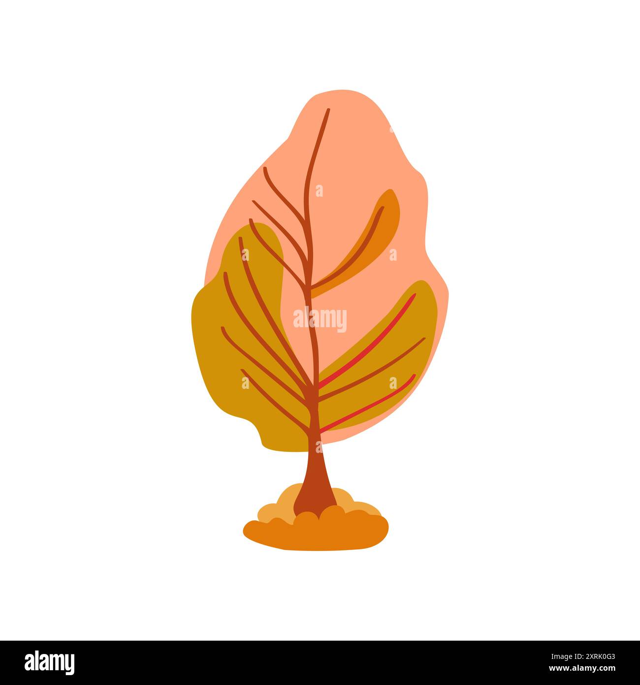Hand drawn tree icon. Simple design with pink and green colors. Autumn ...