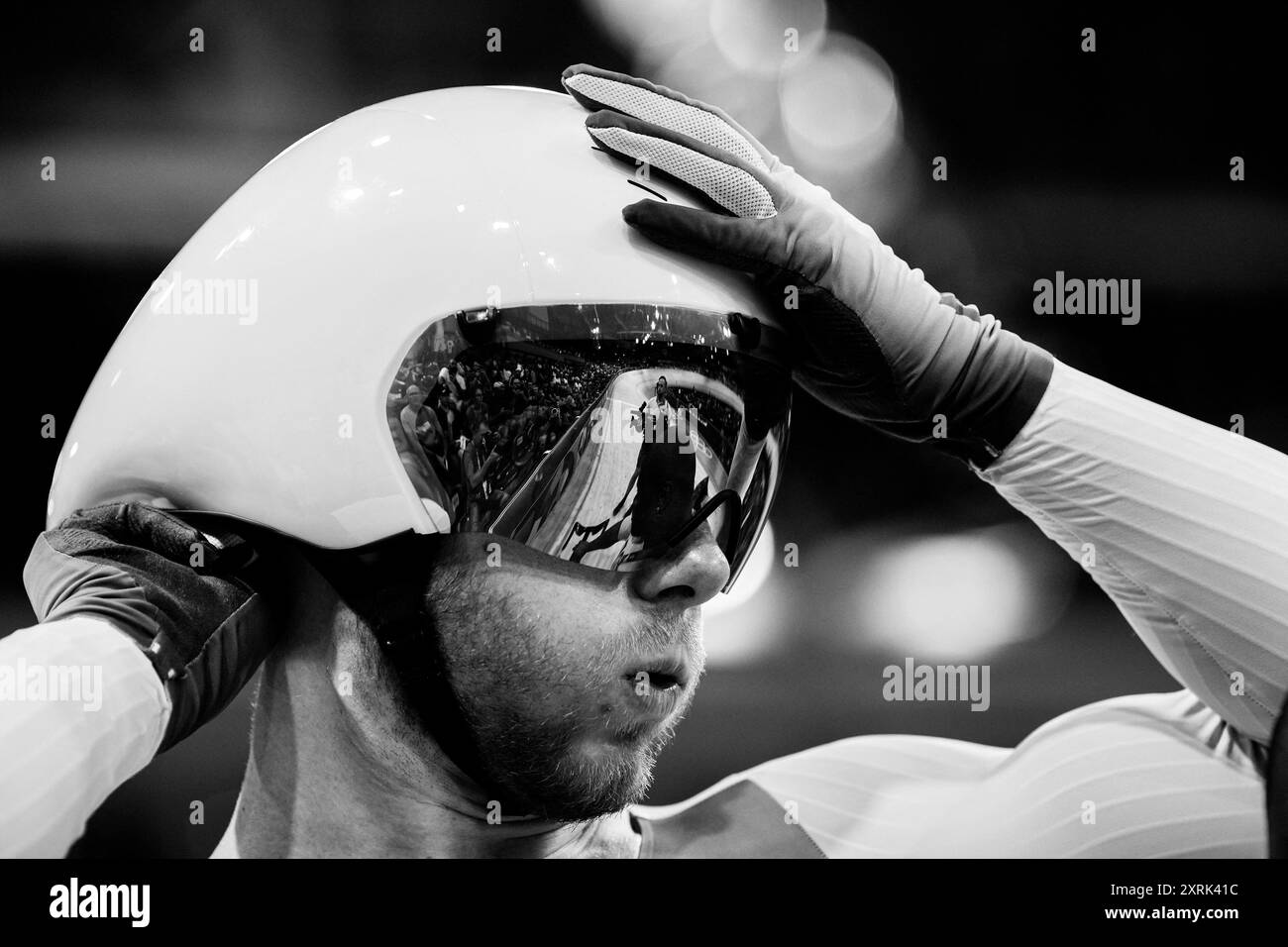 Saint Quentin En Yvelines, France. 11th Aug, 2024. Sebastien VIGIER of France competes at the first tour of the Men's Keirin on Cycling Track at the Saint-Quentin-en-Yvelines National Velodrome during the Paris 2024 Olympic Games on August 10, 2024. Photo by Julien Poupart/ABACAPRESS.COM Credit: Abaca Press/Alamy Live News Stock Photo