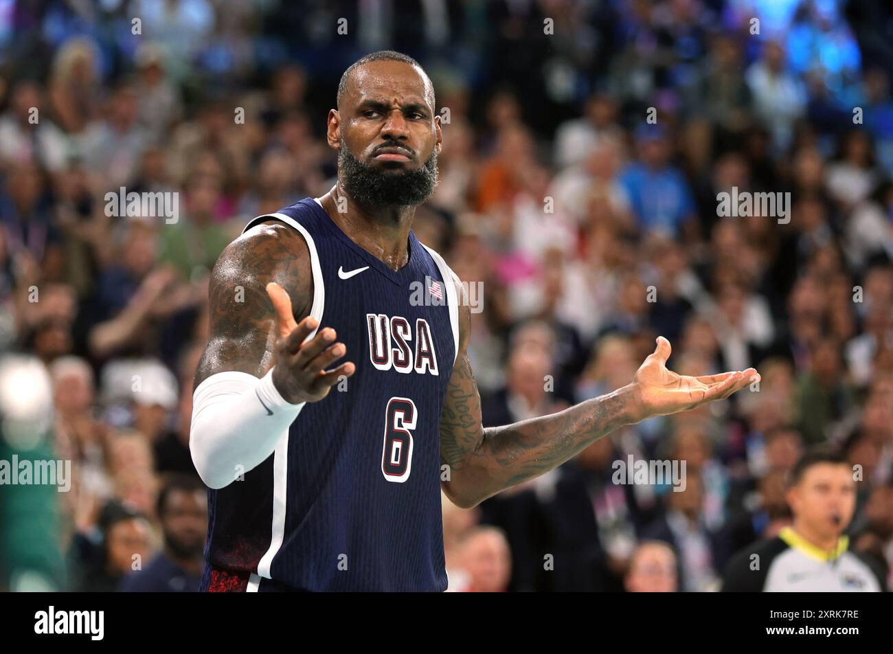 PARIS, FRANCE - AUGUST 10: LeBron James of United States reacts during ...