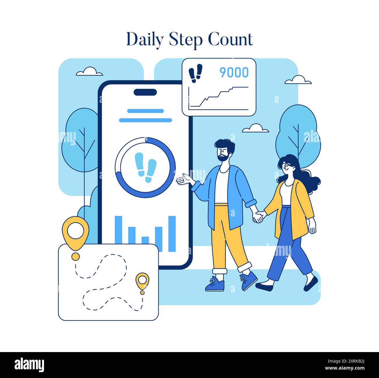 Health App concept. Illustrated scene of a couple tracking their ...