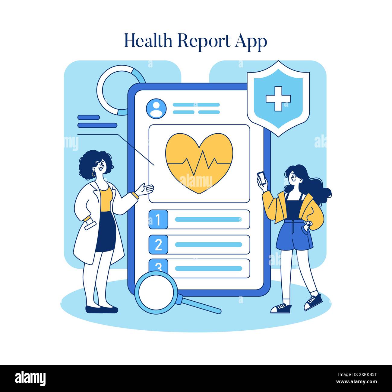 Health Report App concept. Illustration of users interacting with a ...