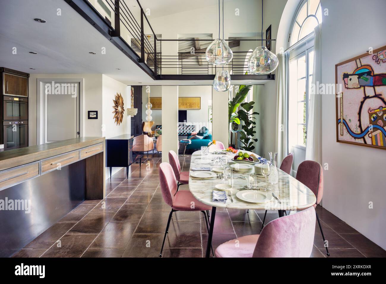 Beautiful contemporary kitchen living room in a loft house in Milano, Italy Stock Photo