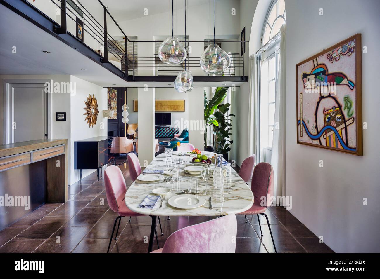 Beautiful contemporary kitchen living room in a loft house in Milano, Italy Stock Photo