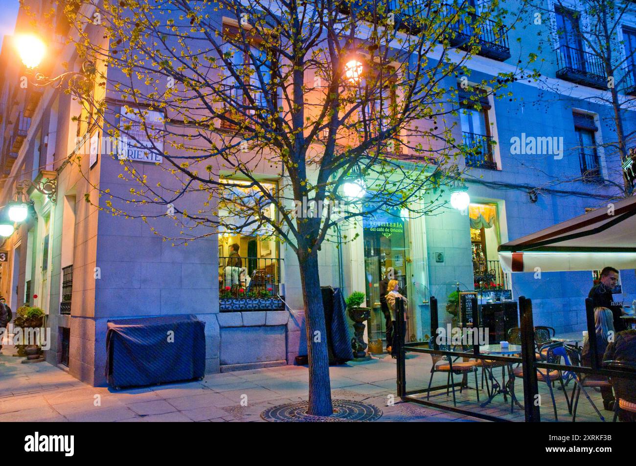 Botilleria del Cafe de Oriente, night view. Oriente Square, Madrid, Spain. Stock Photo