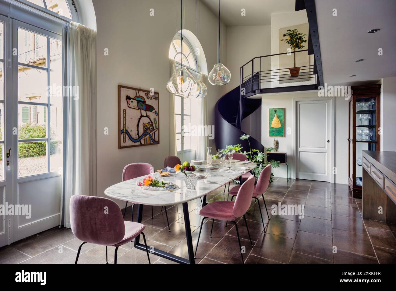 Beautiful contemporary kitchen living room in a loft house in Milano, Italy Stock Photo