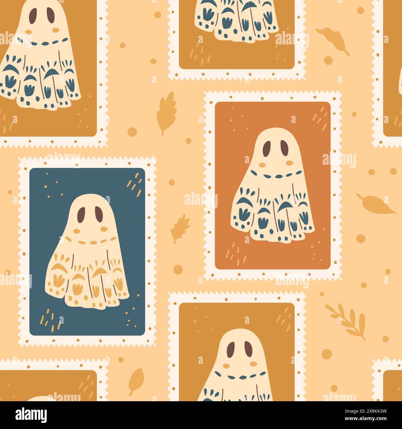 Checked Ghost Halloween ghosts checked seamless pattern. Bento box repeat background ...
