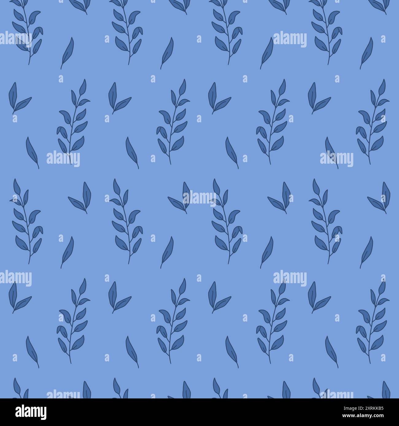 Leaves seamless pattern. foliage monochrome endless background. Blue ...