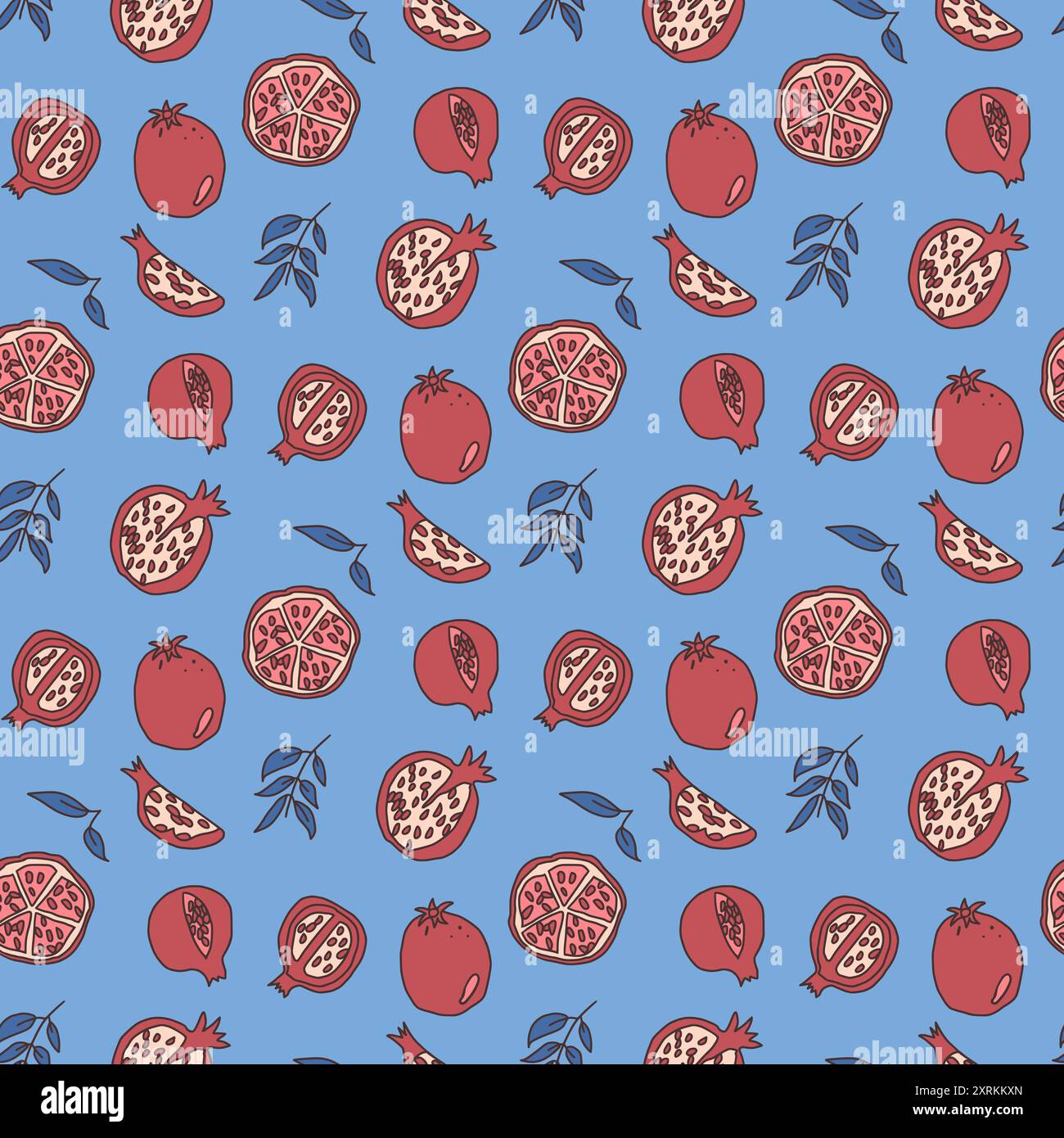 Vector pomegranate seamless pattern. Ripe fruit repeat cover. surface design. Vector hand drawn doodle illustration. Stock Vector