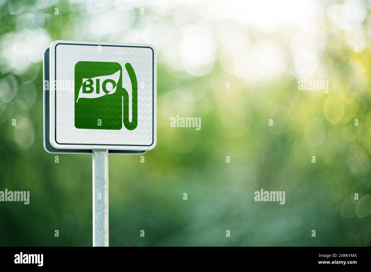 Road sign with symbol of bio fuel fillng station Stock Photo - Alamy