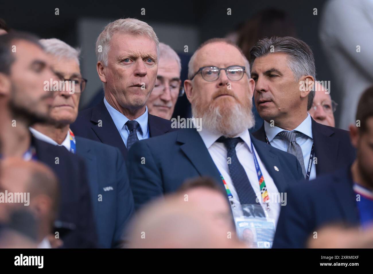 Hamburg, Germany. 5th July, 2024. David Moyes Former West Ham and Manchester United Head Coach ( left ) and Ioan Lupescu Romanian former football player ( right ) look on from the tribune prior to the UEFA European Championships quarter final match at Volksparkstadion, Hamburg. Picture credit should read: Jonathan Moscrop/Sportimage Credit: Sportimage Ltd/Alamy Live News Stock Photo