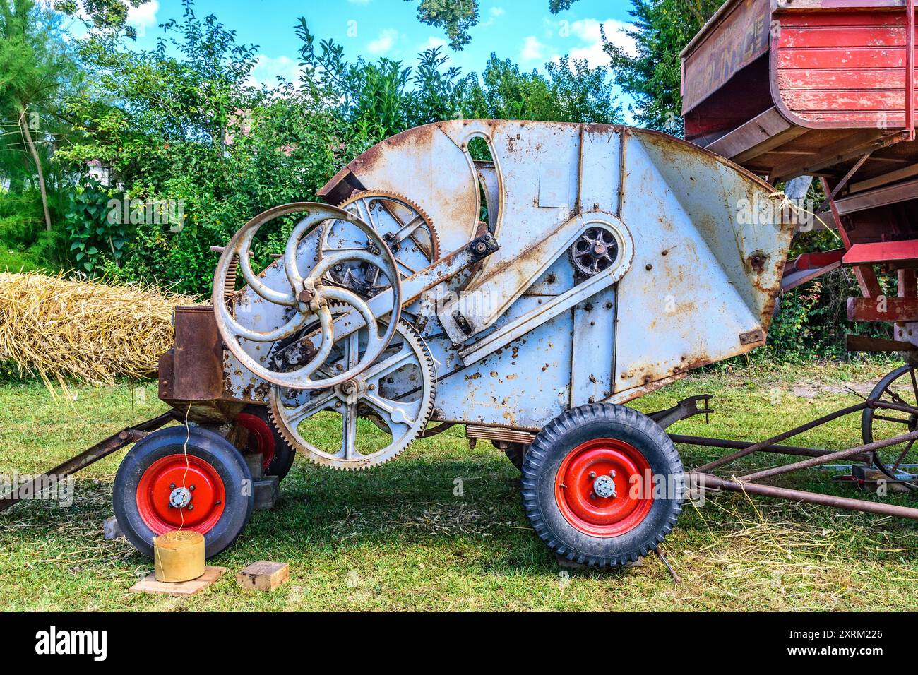 Old reaper binder machine at country fair - central France Stock Photo ...