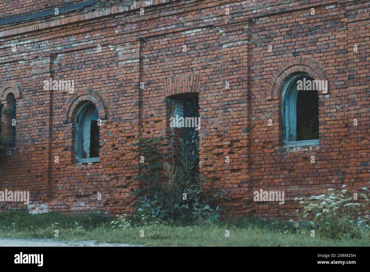 The rear entrance of the ruined brick stable building. 19th century ...