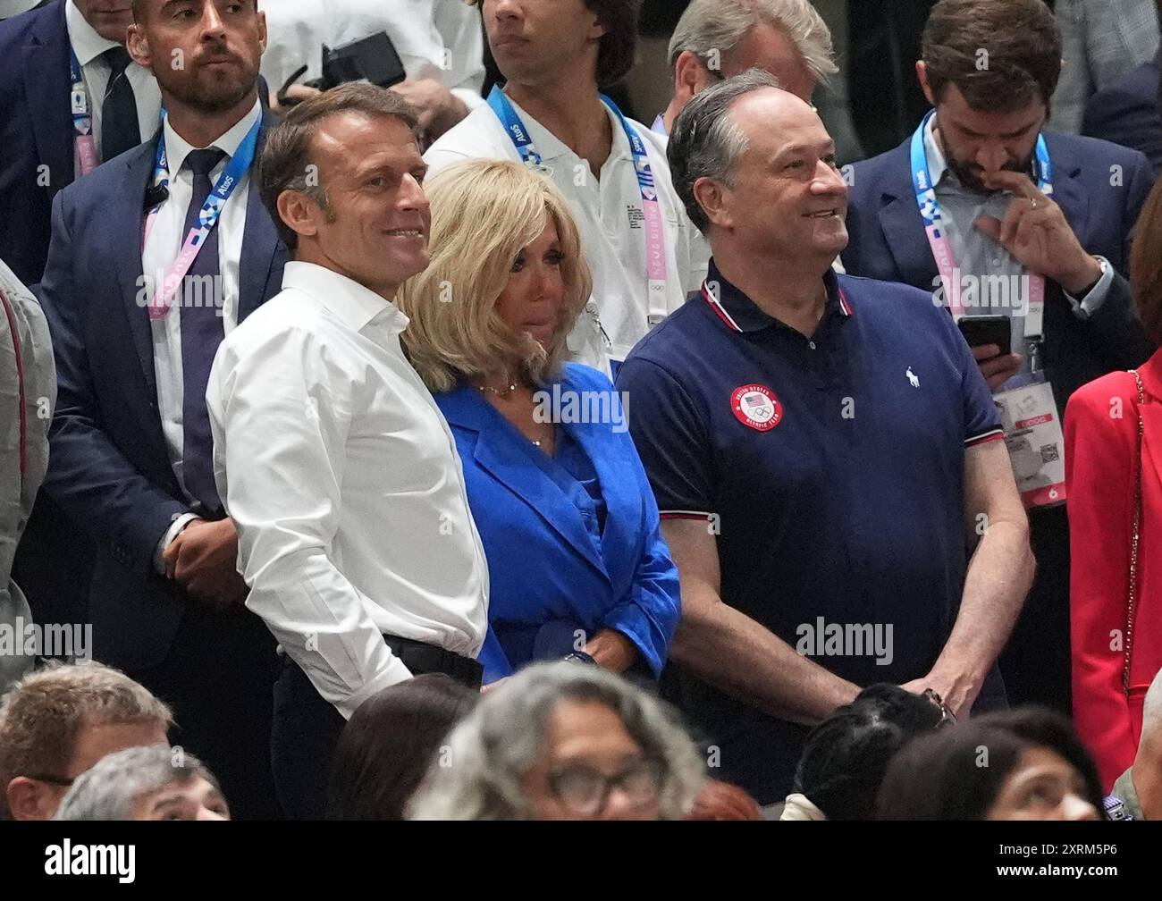 Paris, France. 11th Aug, 2024. French President Emmanuel Macron and his ...