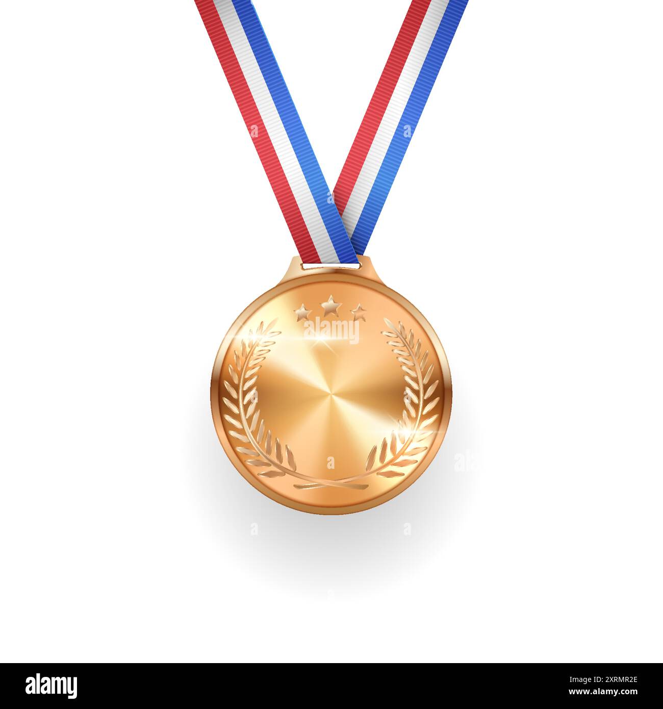 Gold winner medal hanging on France flag colors ribbon realistic vector ...