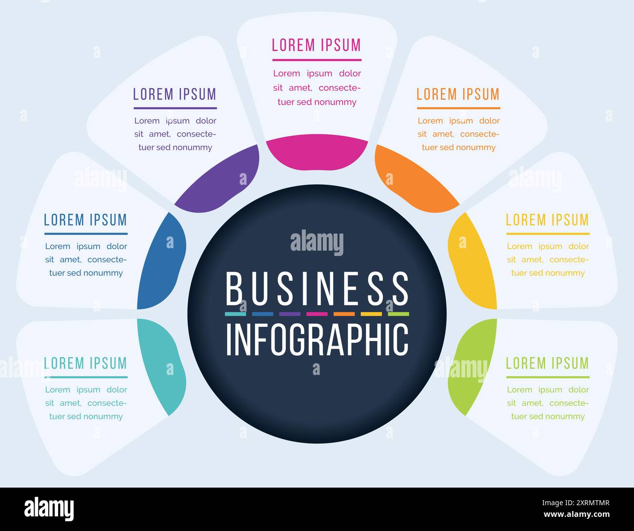 7 Options Infographic circle design 7 steps, objects, elements or options business information Stock Vector