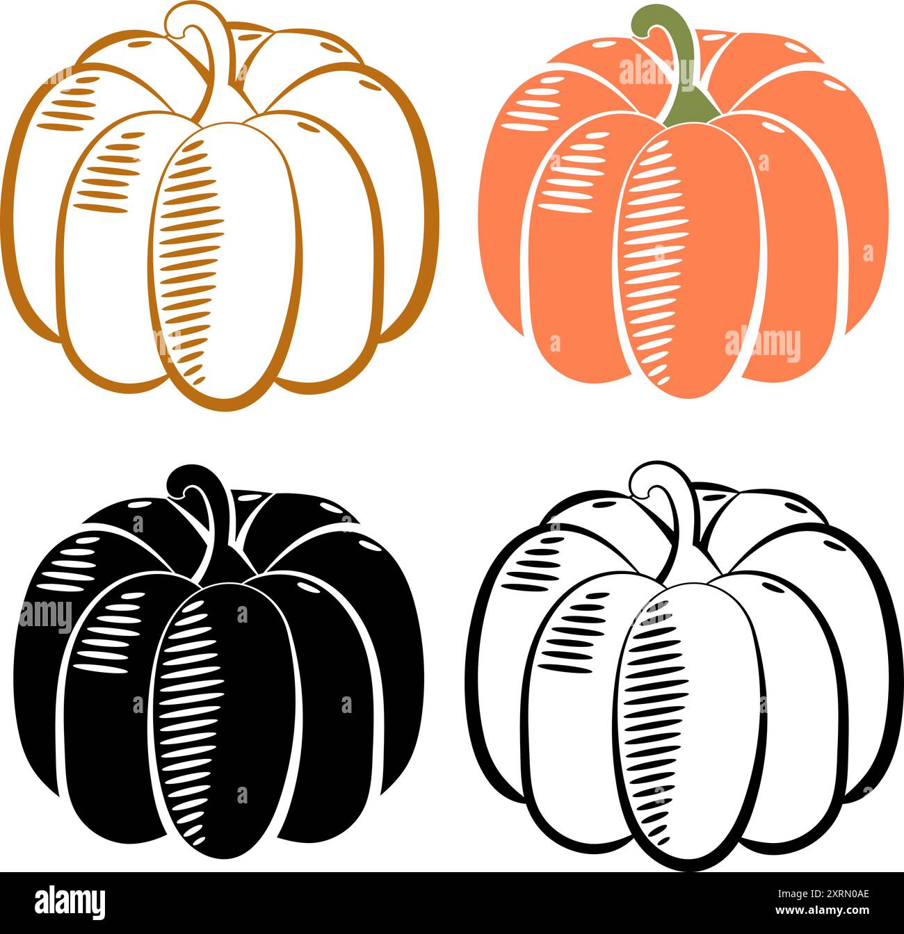 Set of Halloween Pumpkin Design Elements, in black and white and colour ...