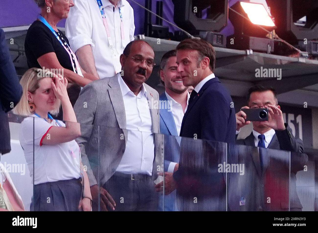 Emmanuel Macron, President of France, (right) in attendance during the ...