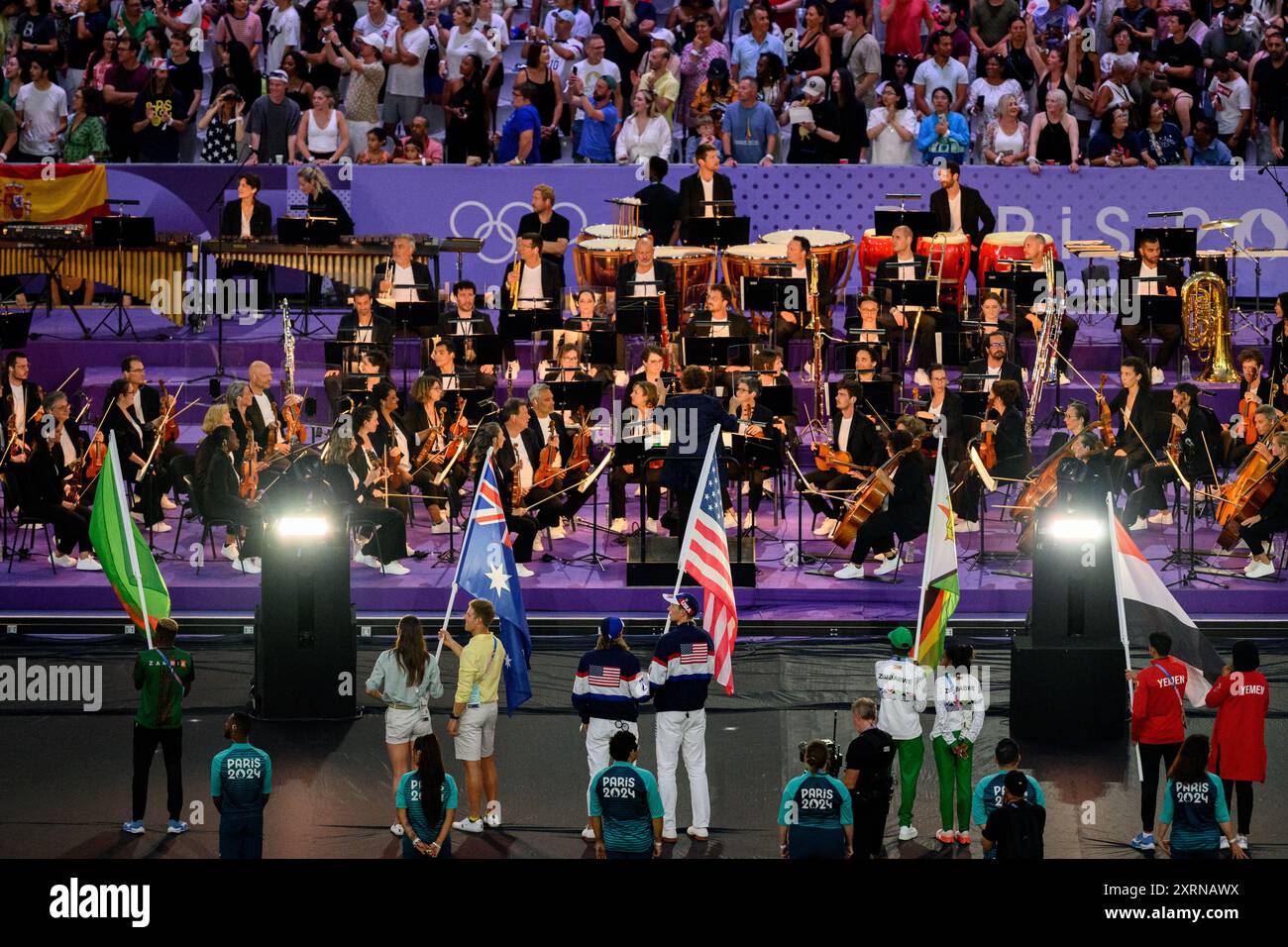 Flagbearers for, USA. , . Katie Ledecky and Nick Mead during the