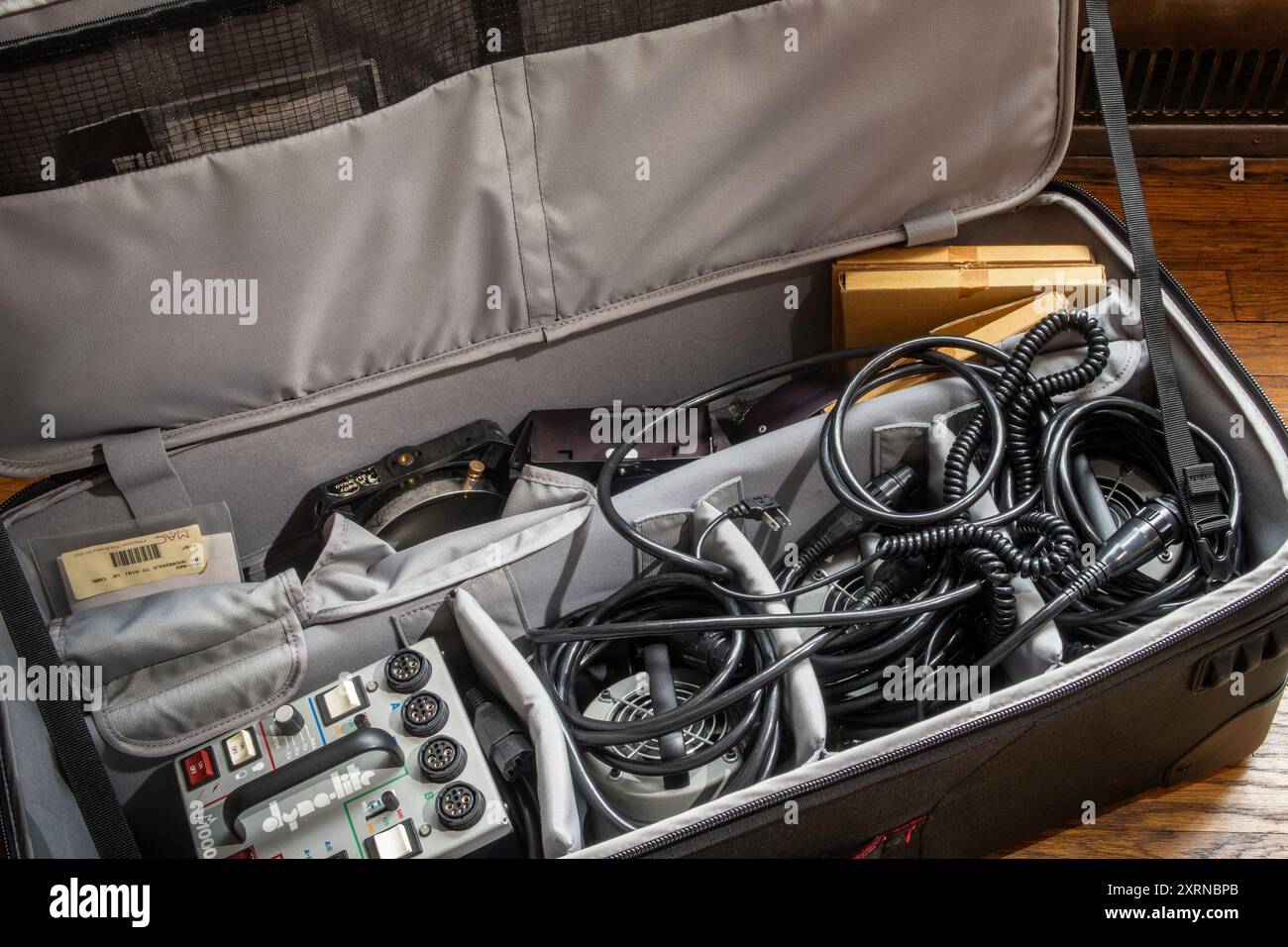 Close-up of a professional photographer's vintage lighting kit, 1990, United States Stock Photo