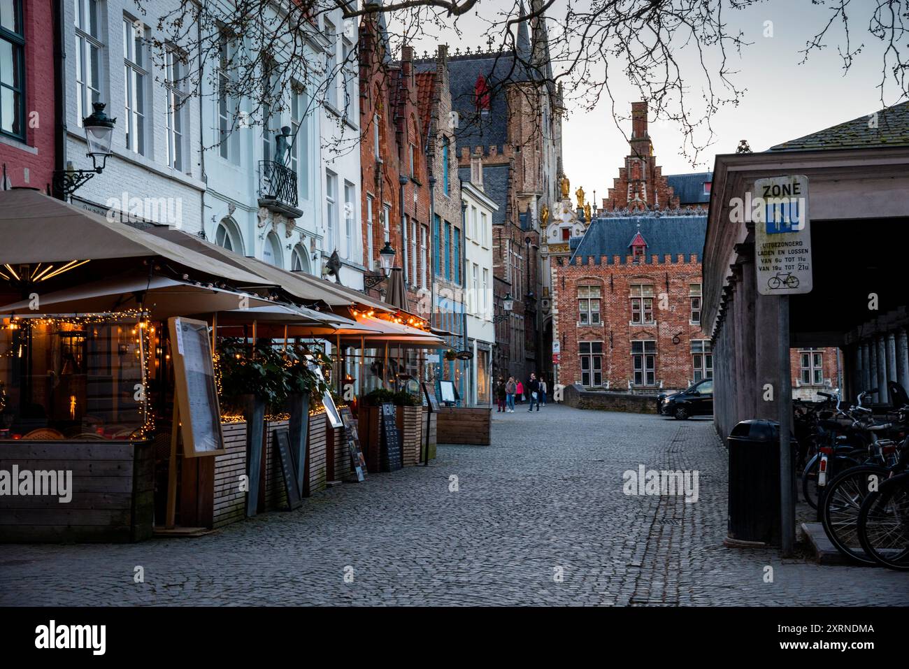 Early Baroque Renaissance Liberty of Bruges building and the Blind Donkey Alley in Belgium. Stock Photo