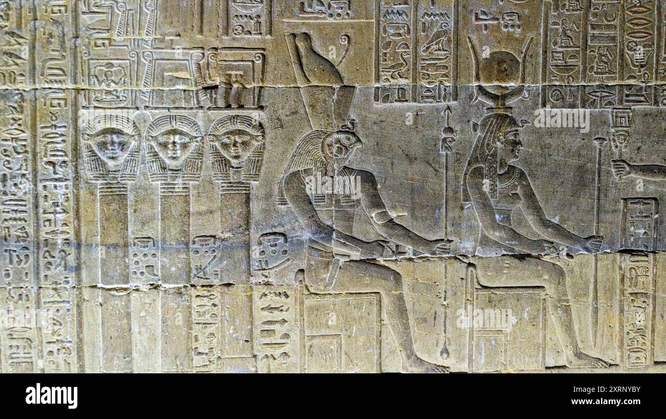 Reliefs on a wall in one of the underground crypts of the Temple of ...