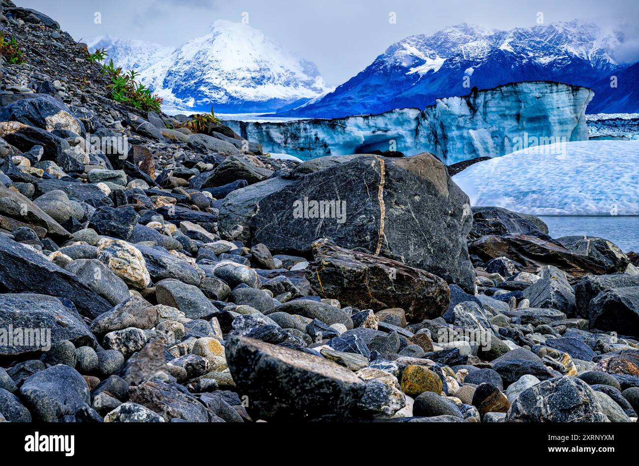 Boulders and rocks on the edges of the Knik Glacier in Alaska Stock ...