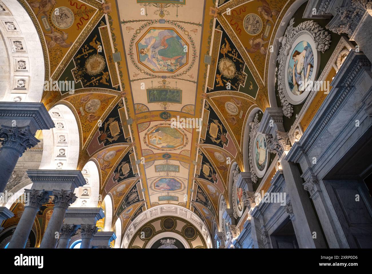 Beaux Art ceiling at the Library of Congress in Washington DC Stock Photo