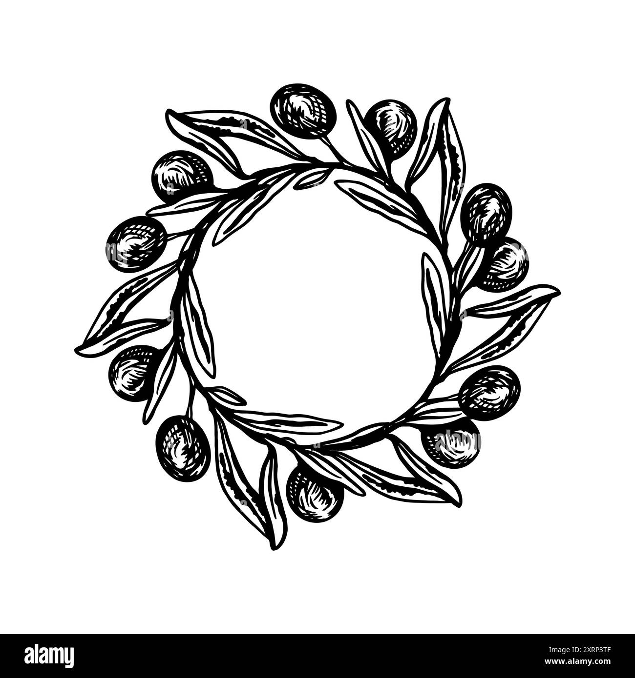 Olives wreath. Round frame with leaves and fruits. Vector illustration ...