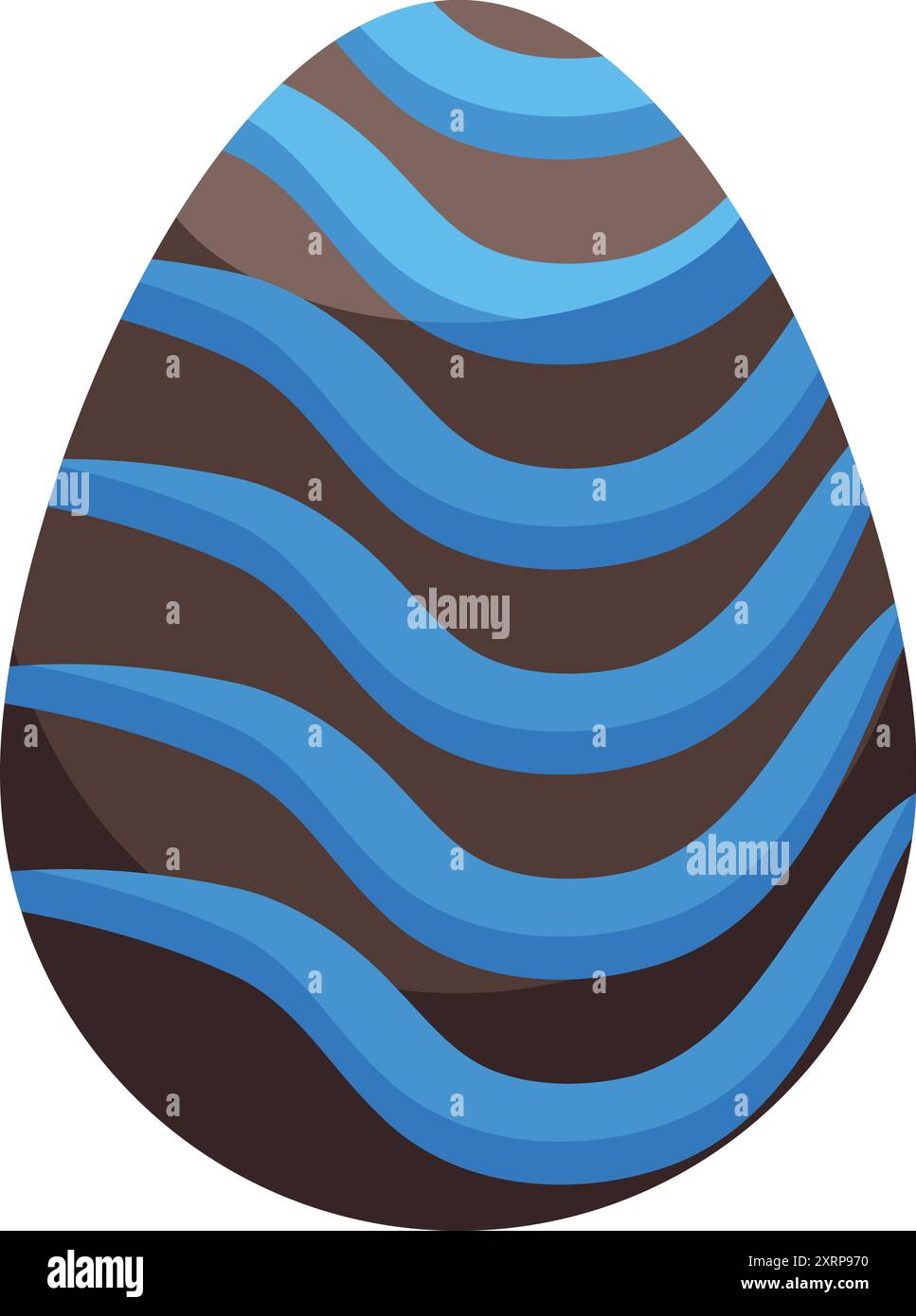 Brown easter egg decorated with blue wavy stripes, isolated on white background Stock Vector