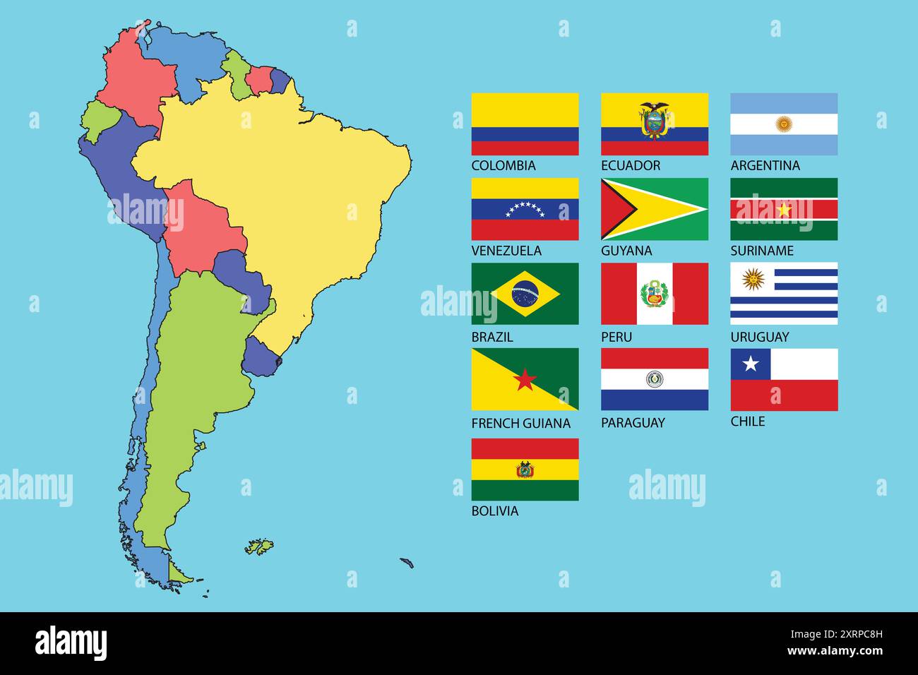 Colorful South America Map with - Colorful South America Map With Country Flags Vector Art 2XRPC8H