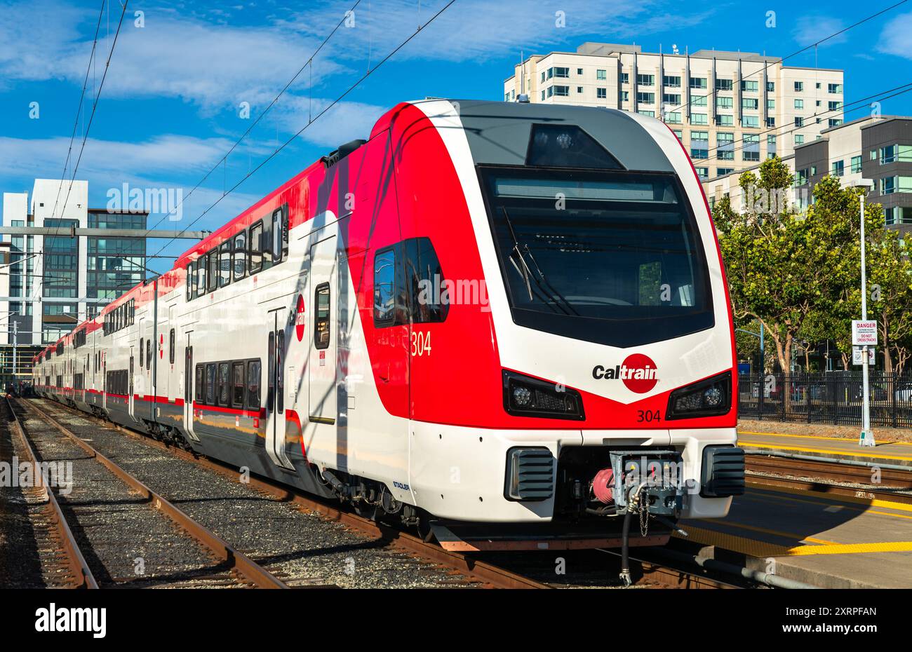 San Francisco, California - August 10, 2024: Inauguration of new electric trains at San Francisco Station. The Stadler KISS EMUs started operation on Stock Photo