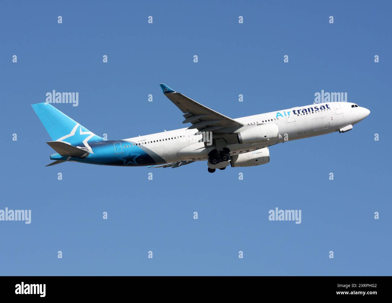An Airbus A330-200 of Air Transat departs London Gatwick Airport Stock Photo