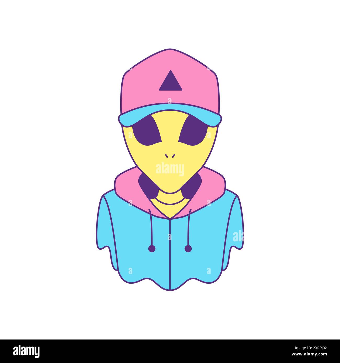 Y2k fashion alien street style teenager in cap and hoodie pop art icon vector flat illustration. Psychedelic UFO humanoid portrait in stylish trendy o Stock Vector Image Art Alamy