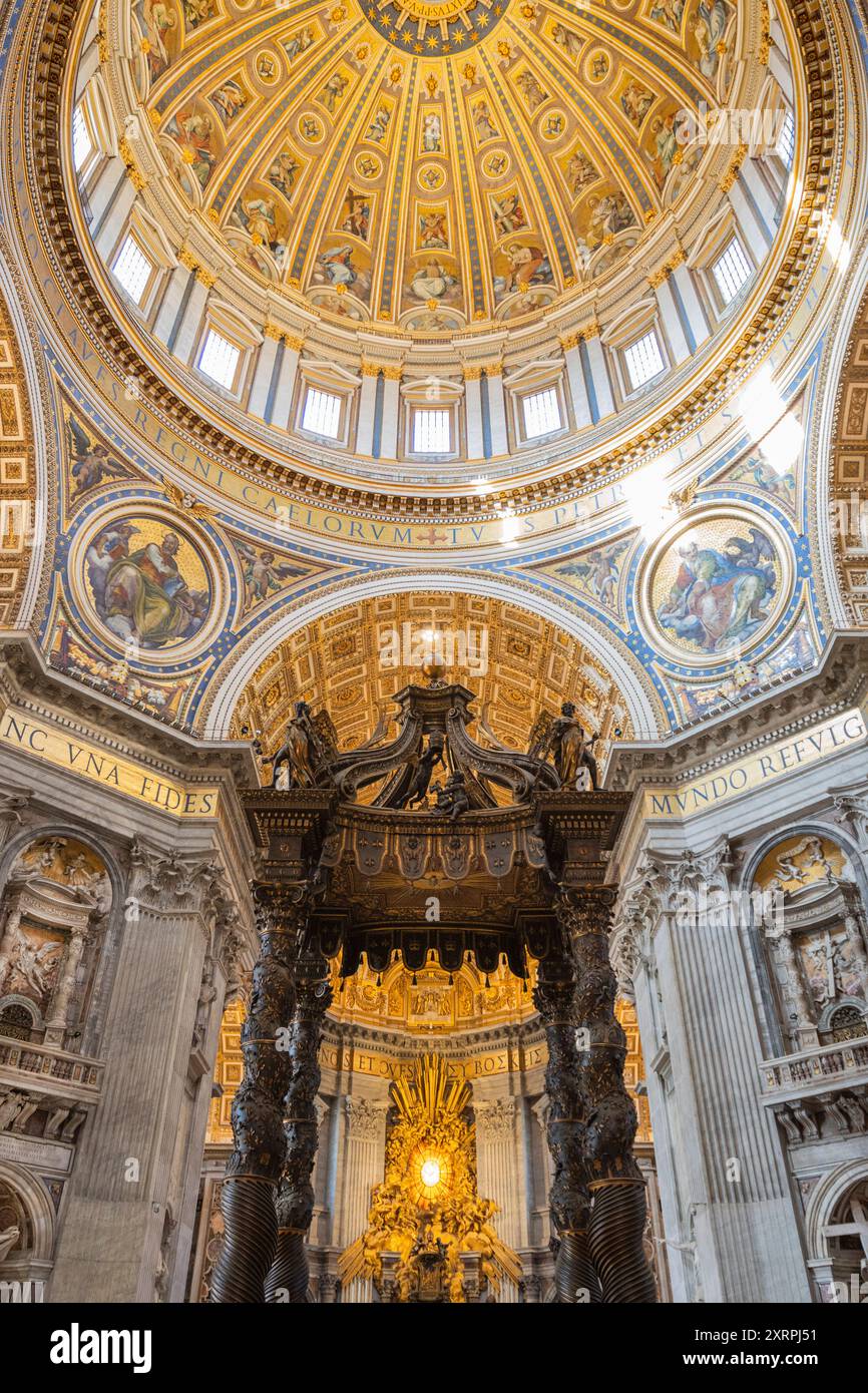 St. Peter cathedral interior. Decorated baldachin. Vatican, Rome. Italy Stock Photo