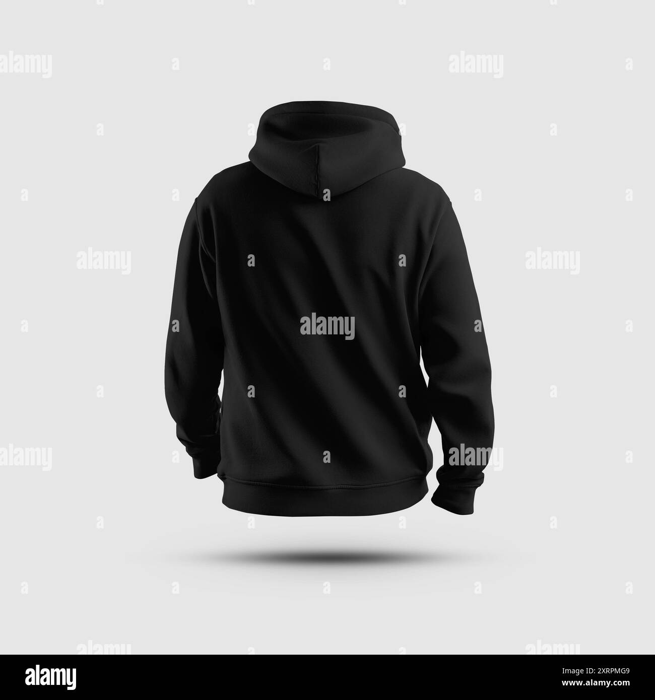 Oversized black hoodie template 3D rendering, casual apparel, back view