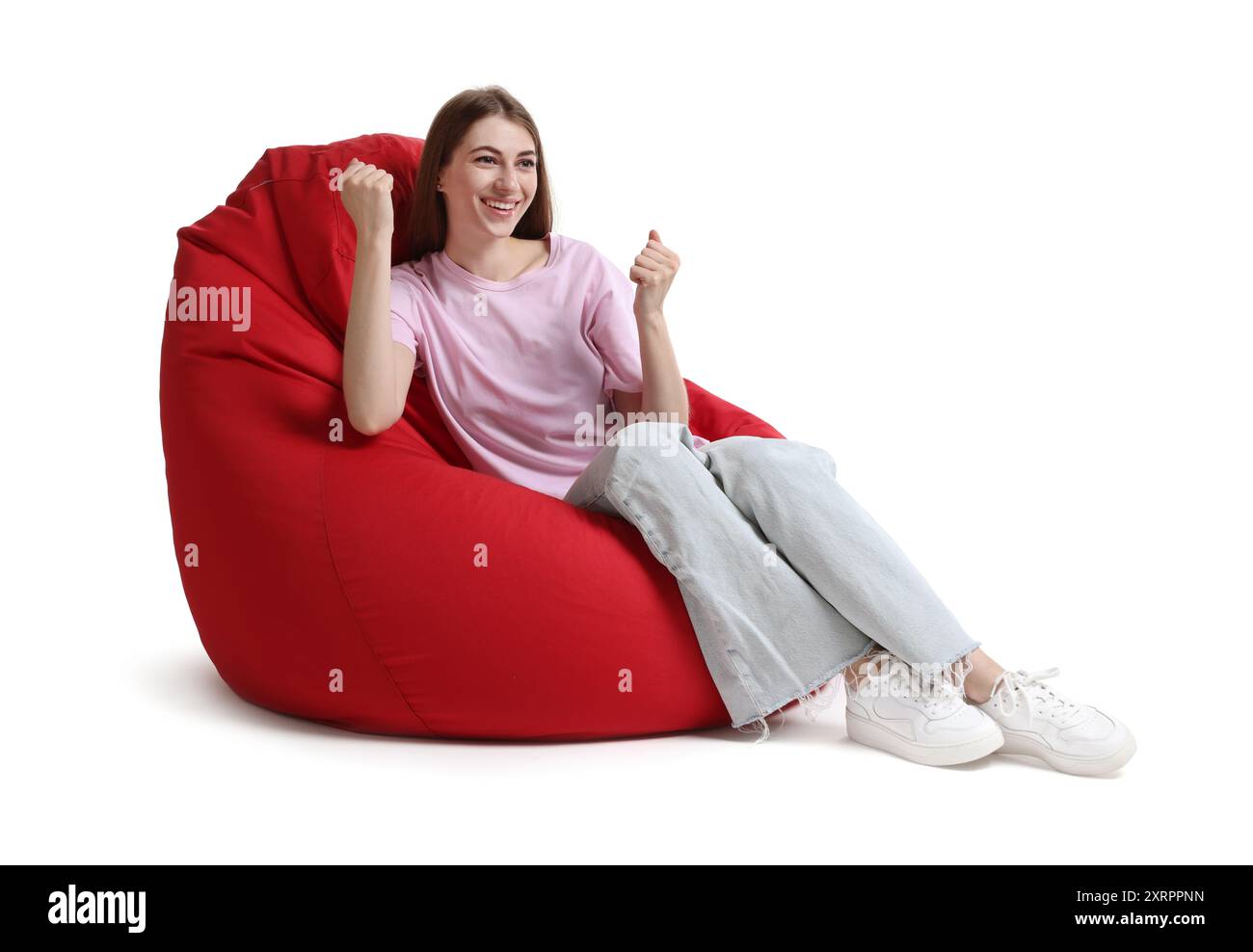 Woman sitting on bean bag hi-res stock photography and images - Alamy