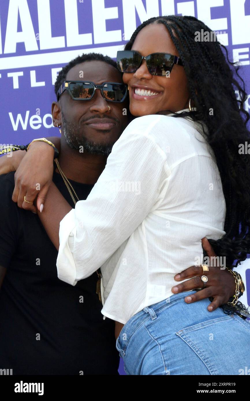 Los Angeles, USA. 09th Aug, 2024. LOS ANGELES - AUG 9: Nehemiah Clark, Nia Moore at the MTV's The Challenge 40 - Battle Of The Eras LA Event at the Los Angeles Memorial Coliseum on August 9, 2024 in Los Angeles, CA (Photo by Katrina Jordan/Sipa USA) Credit: Sipa USA/Alamy Live News Stock Photo