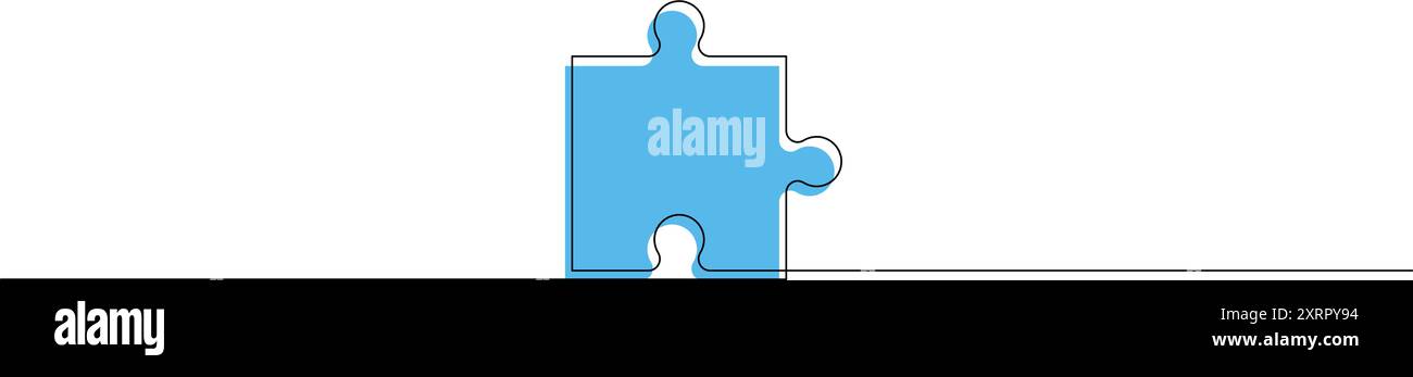Puzzle piece one continuous line drawing. Jigsaw puzzle element. Vector illustration, editable stroke Stock Vector