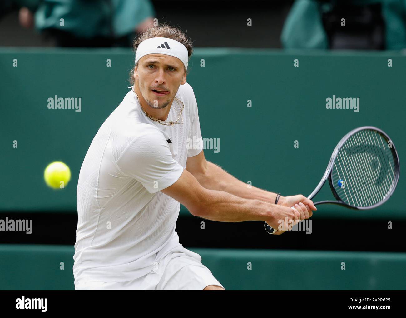 German tennis player Alexander Zverev in action at the 2024 Wimbledon Championships,London,England. Stock Photo