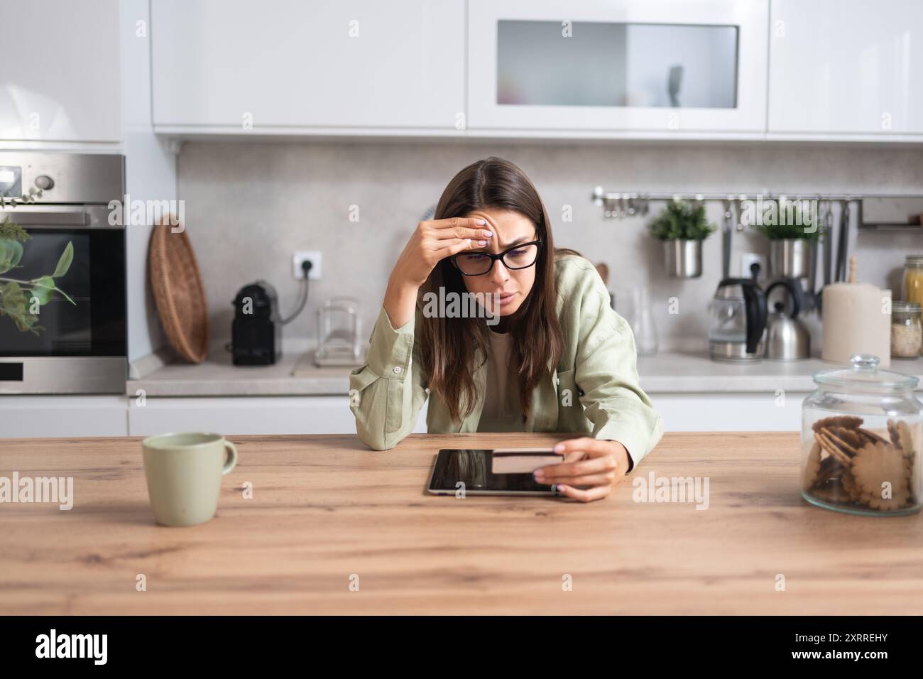 Nervous confused brunette woman hi-res stock photography and images - Alamy