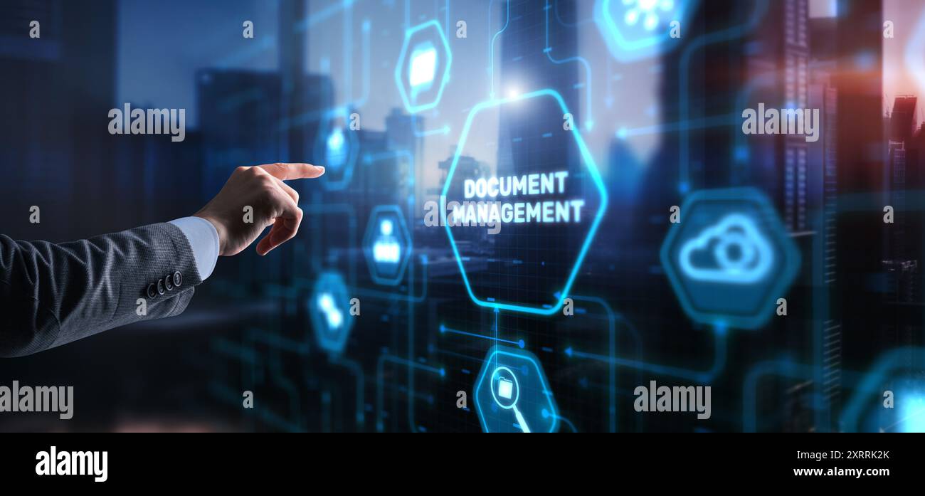 DMS Document Management System in addition to digitization and process automation to efficiently manage files Stock Photo