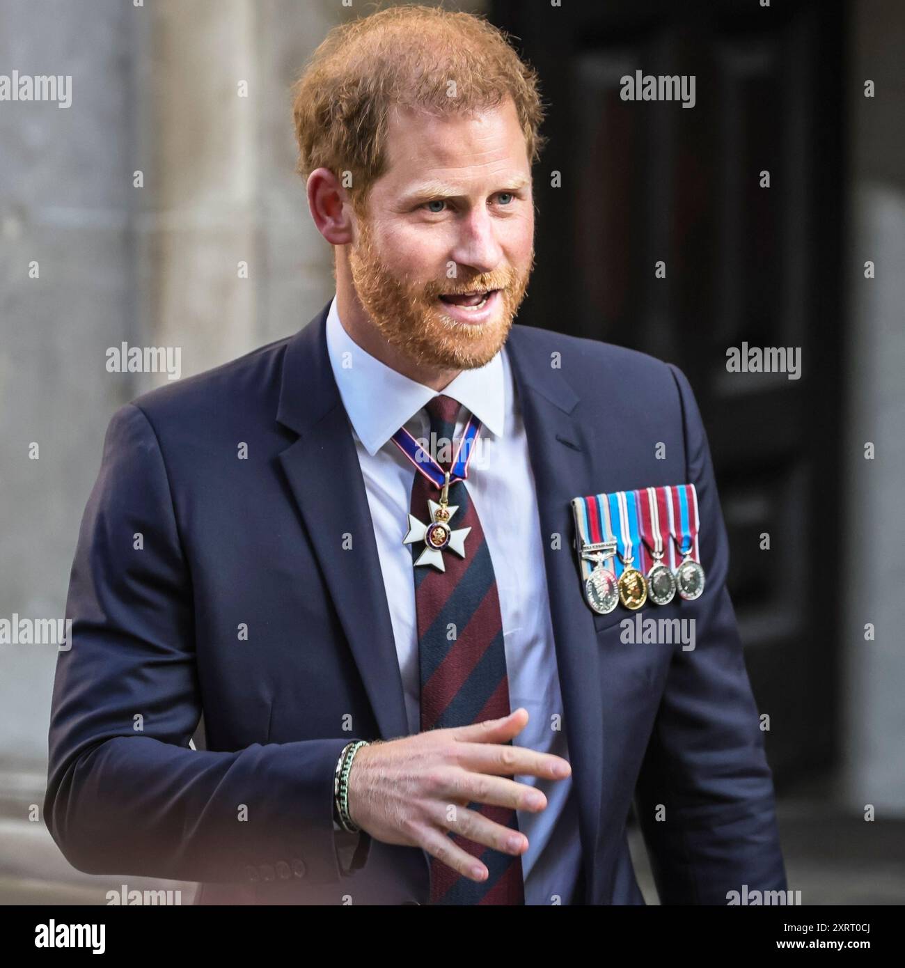 Prince Harry, the Duke of Sussex, wearing medals, smiling, Invictus anniversary  service, St Paul's Cathedral, London Stock Photo