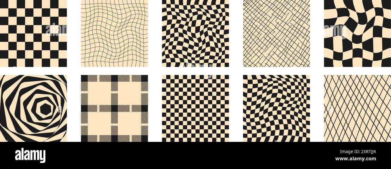 Black and white groovy psychedelic checkerboard set in trendy retro ...