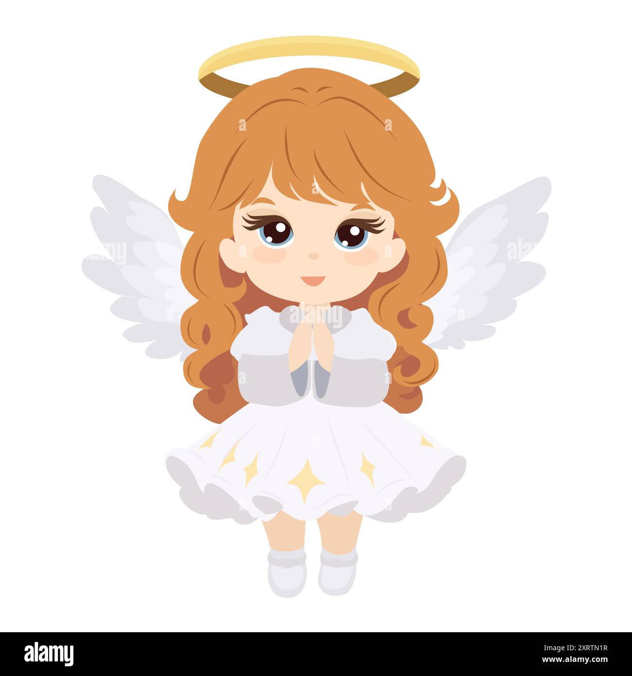 Cute little angel girl with halo and curly orange hair - Christmas vector illustration Stock Vector