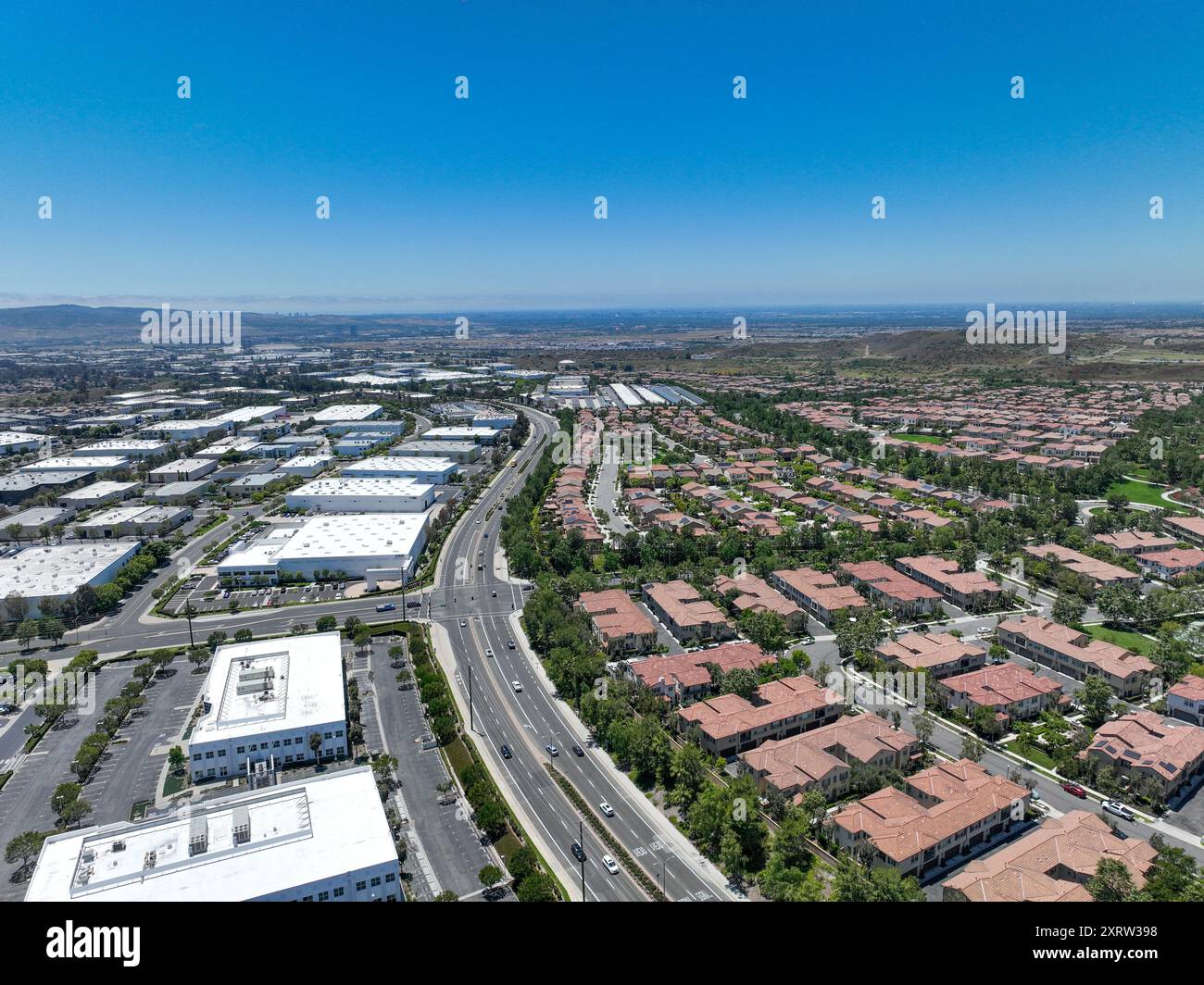 Aerial view of middle class community identical condominium houses next ...