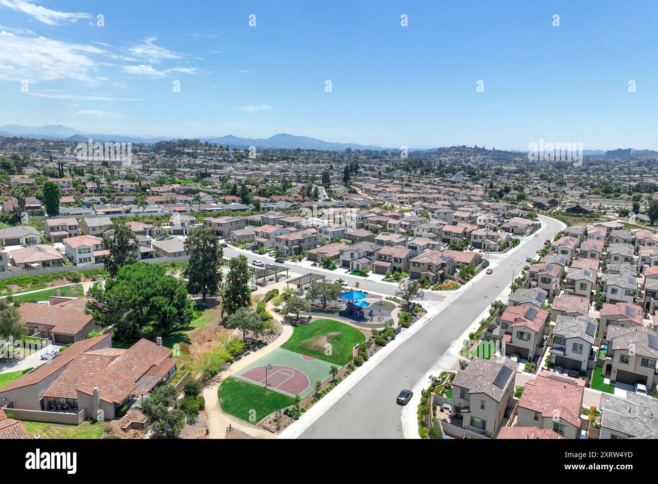 Aerial view of middle class community big houses, Escondido, South ...