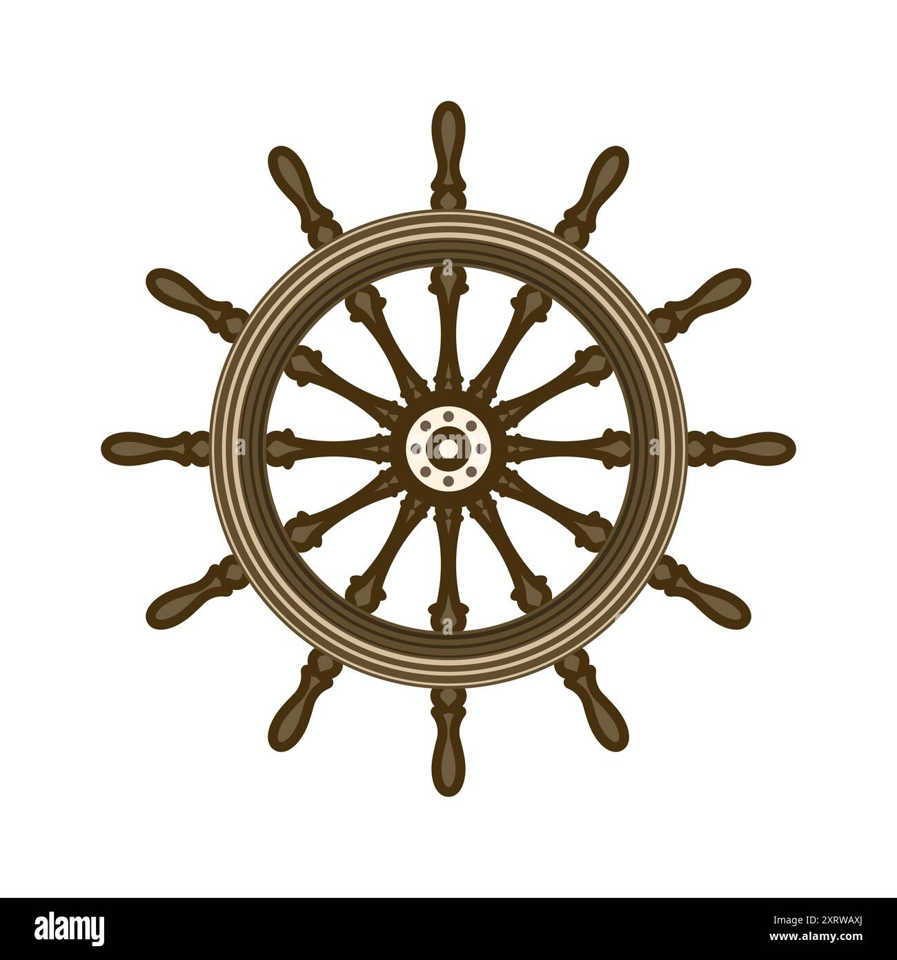 Wooden vintage steering wheels. Ship, sailboat or yacht retro wheel ...