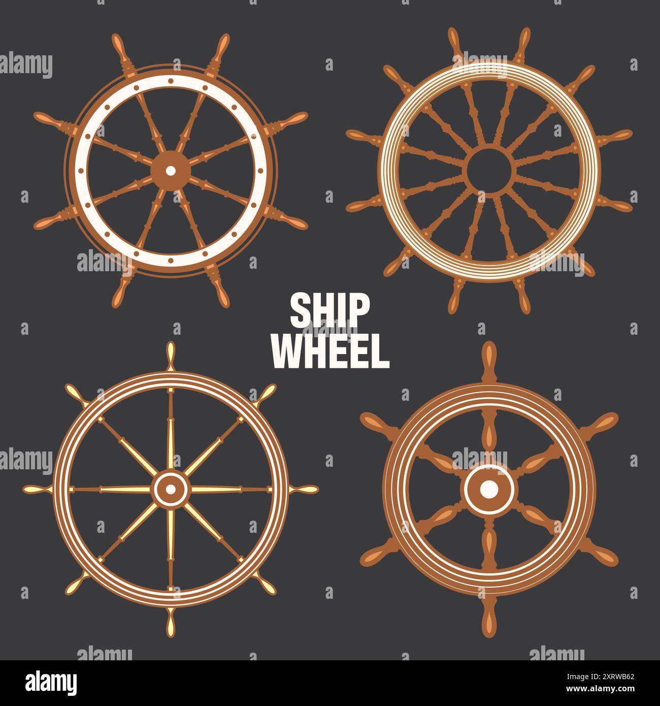 Wooden vintage steering wheels. Ship, sailboat or yacht retro wheel ...