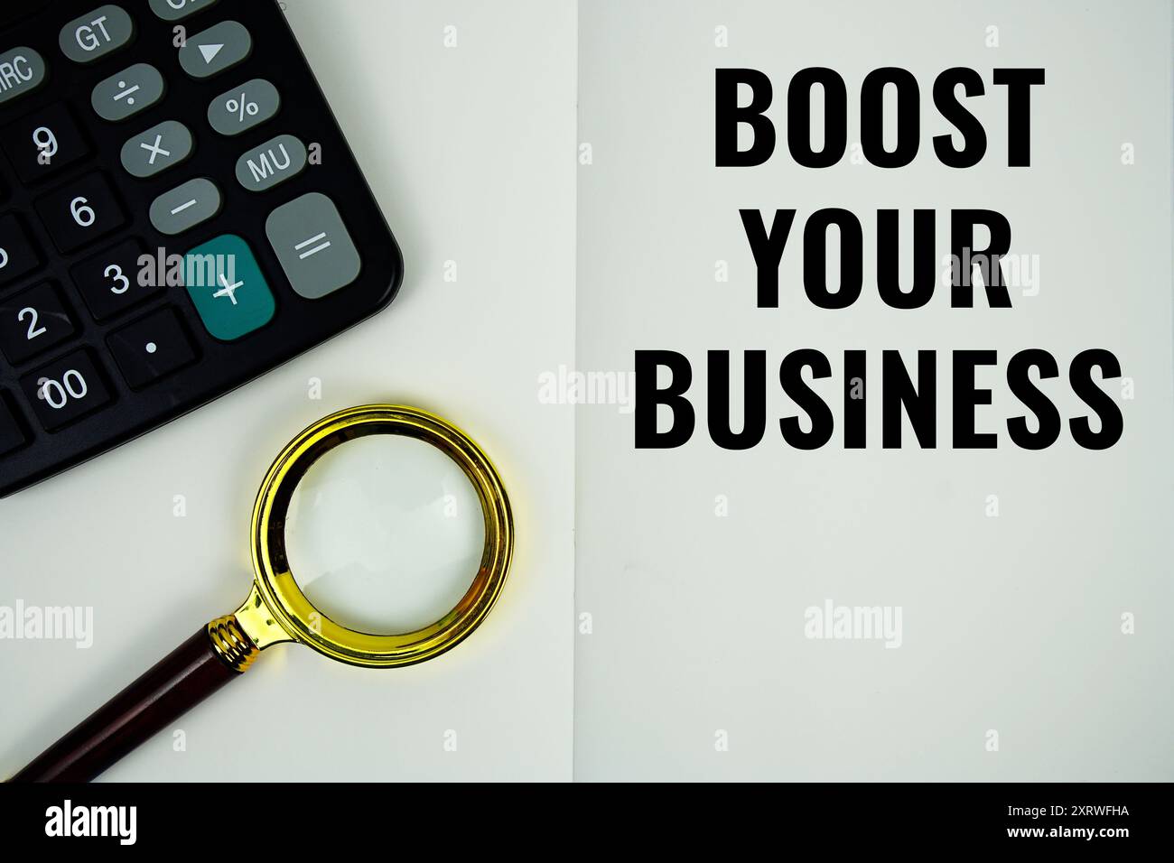 Boost your business text message written on note page with calculator ...